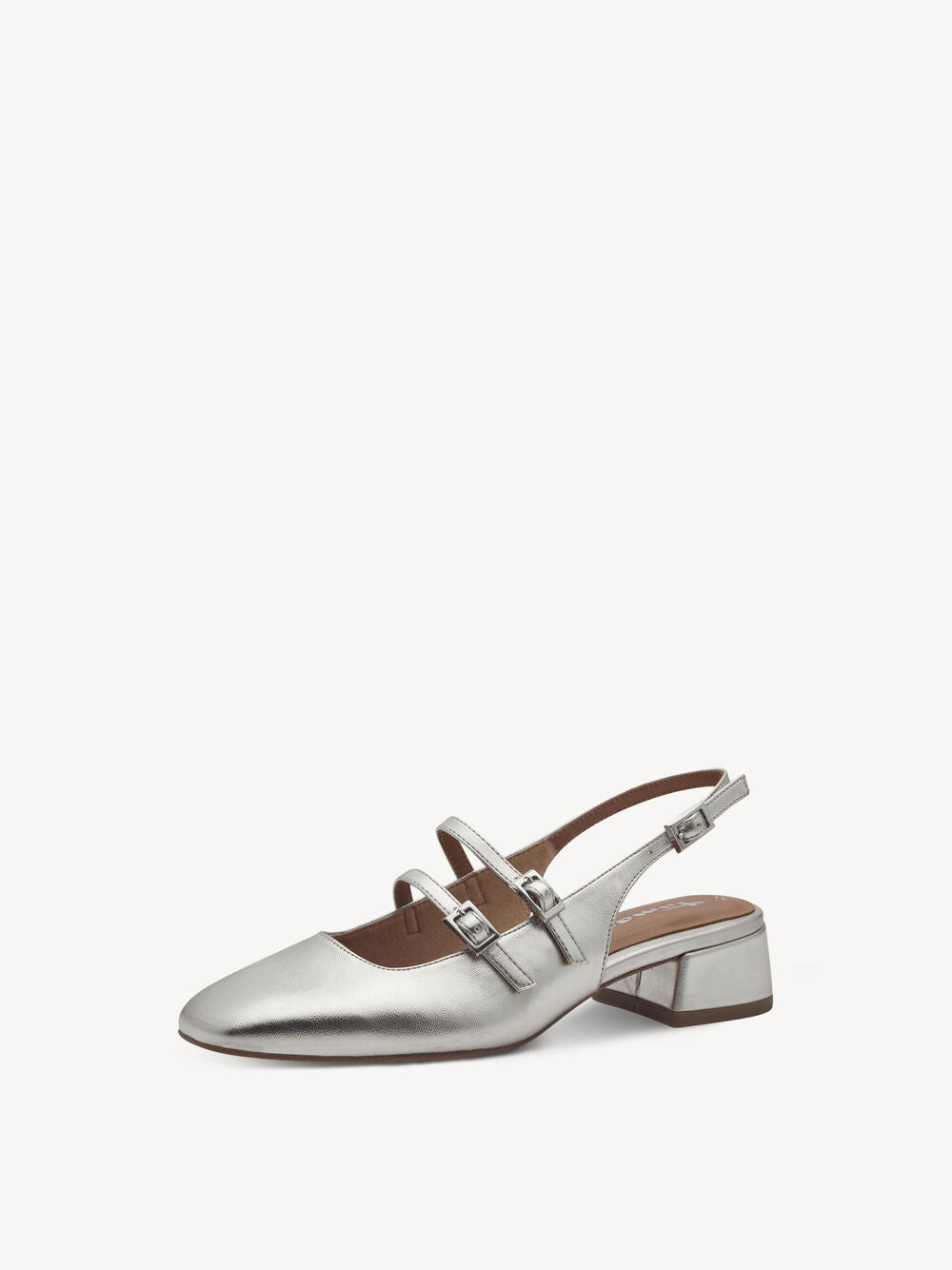 Metallic Sling Pumps in Platinum