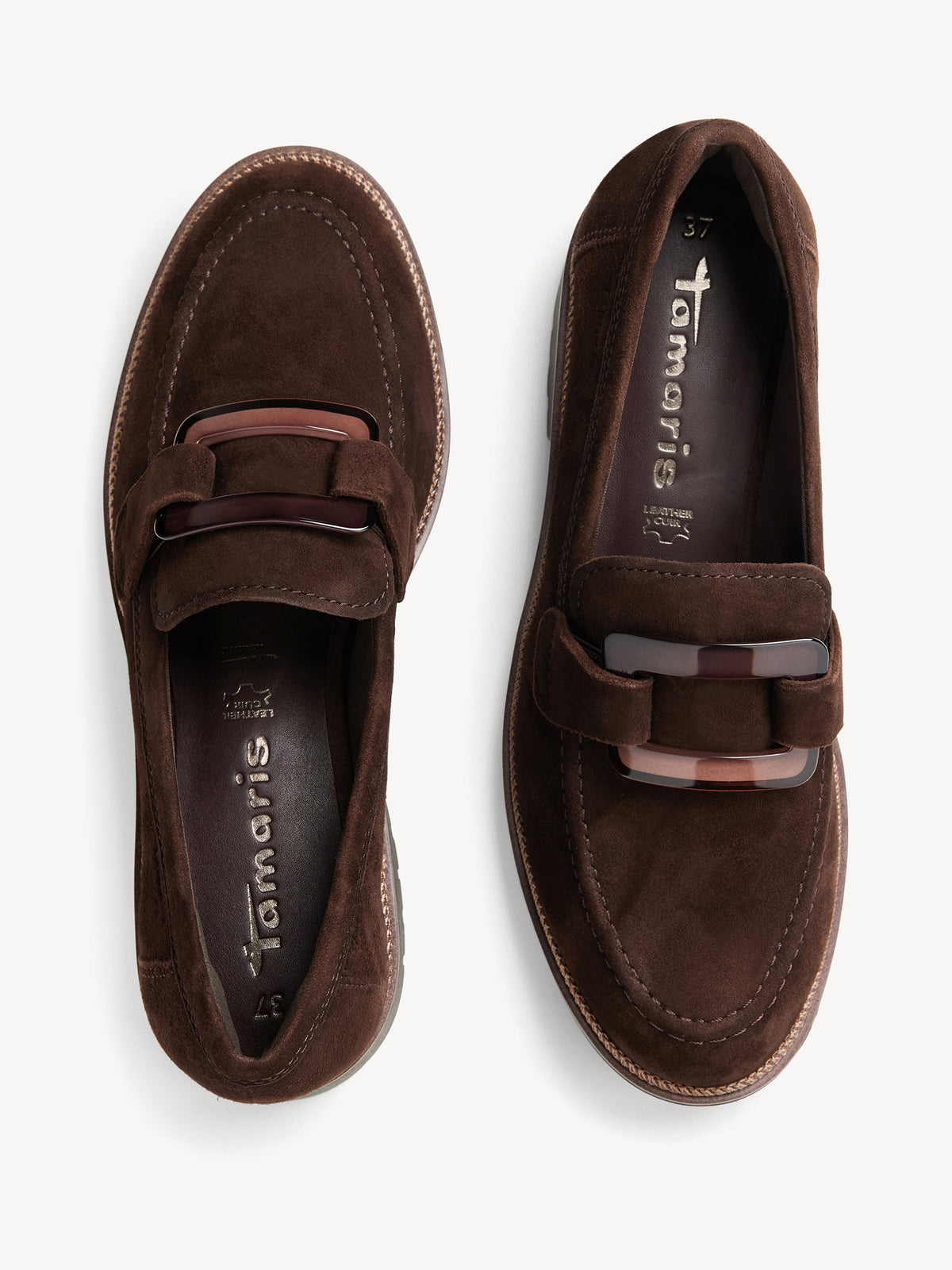 Tamaris Leather Slippers in Mocca