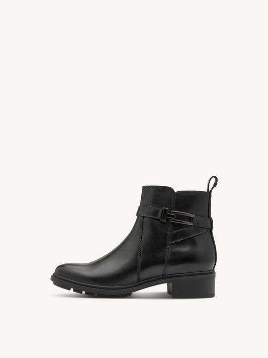 Tamaris Leather Block Heel Ankle Boots in Black