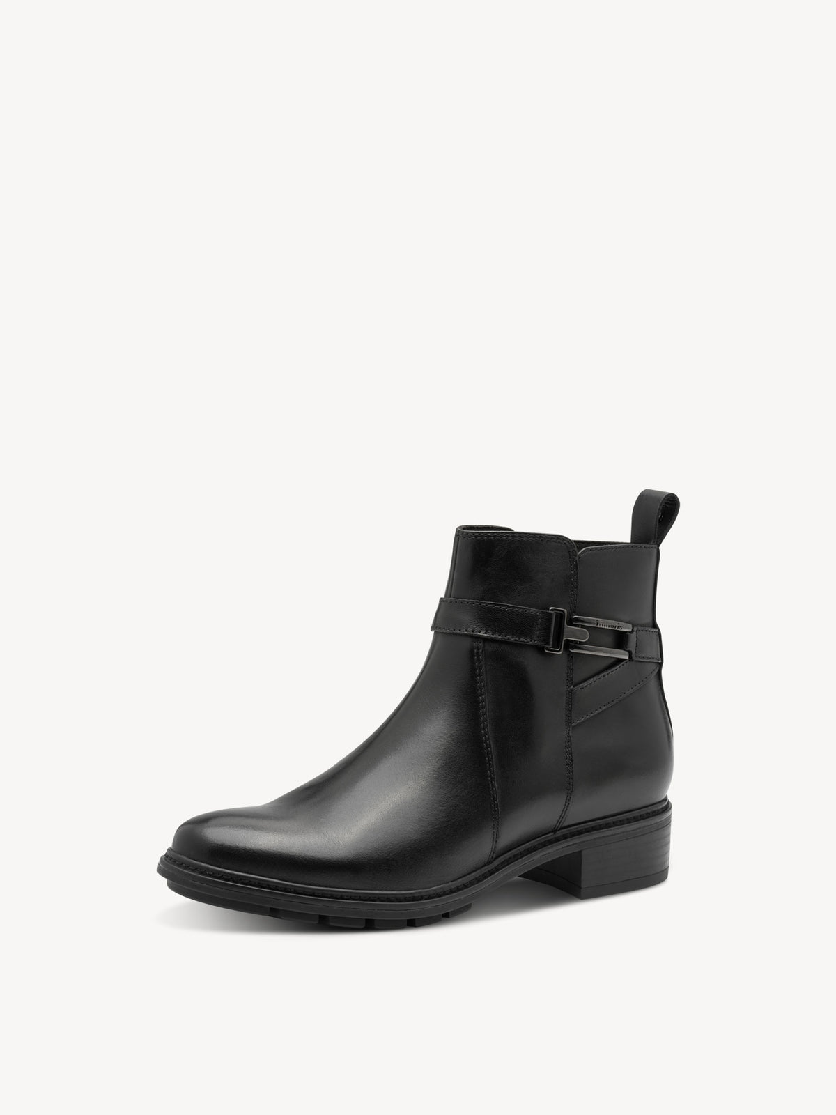 Tamaris Leather Block Heel Ankle Boots in Black