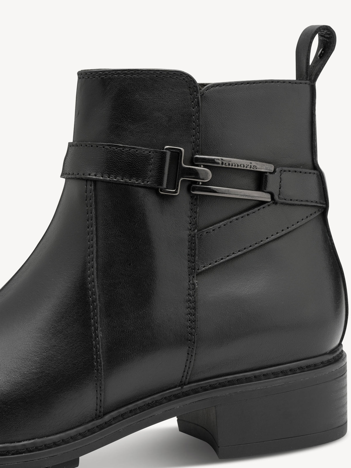 Tamaris Leather Block Heel Ankle Boots in Black