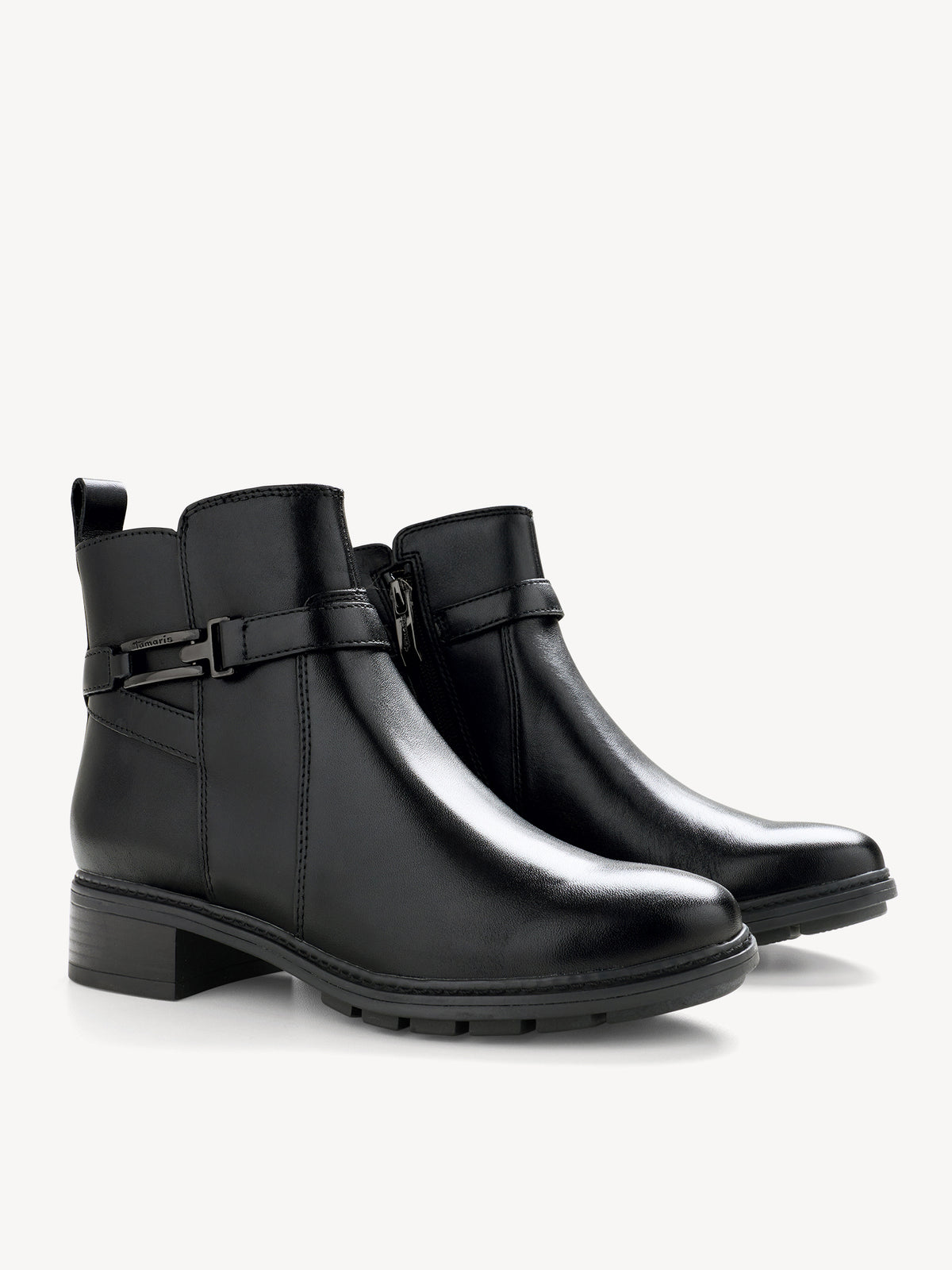 Tamaris Leather Block Heel Ankle Boots in Black