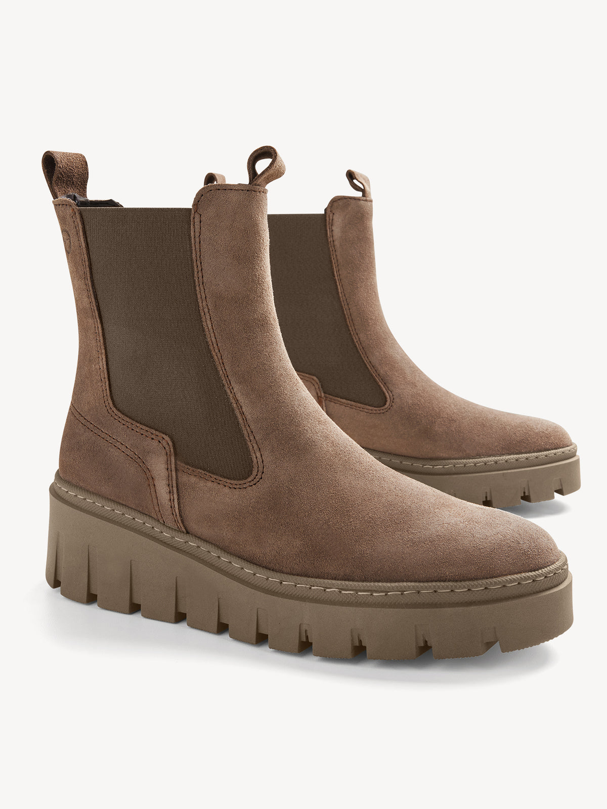 Tamaris Leather Wedge Chelsea Boots in Taupe