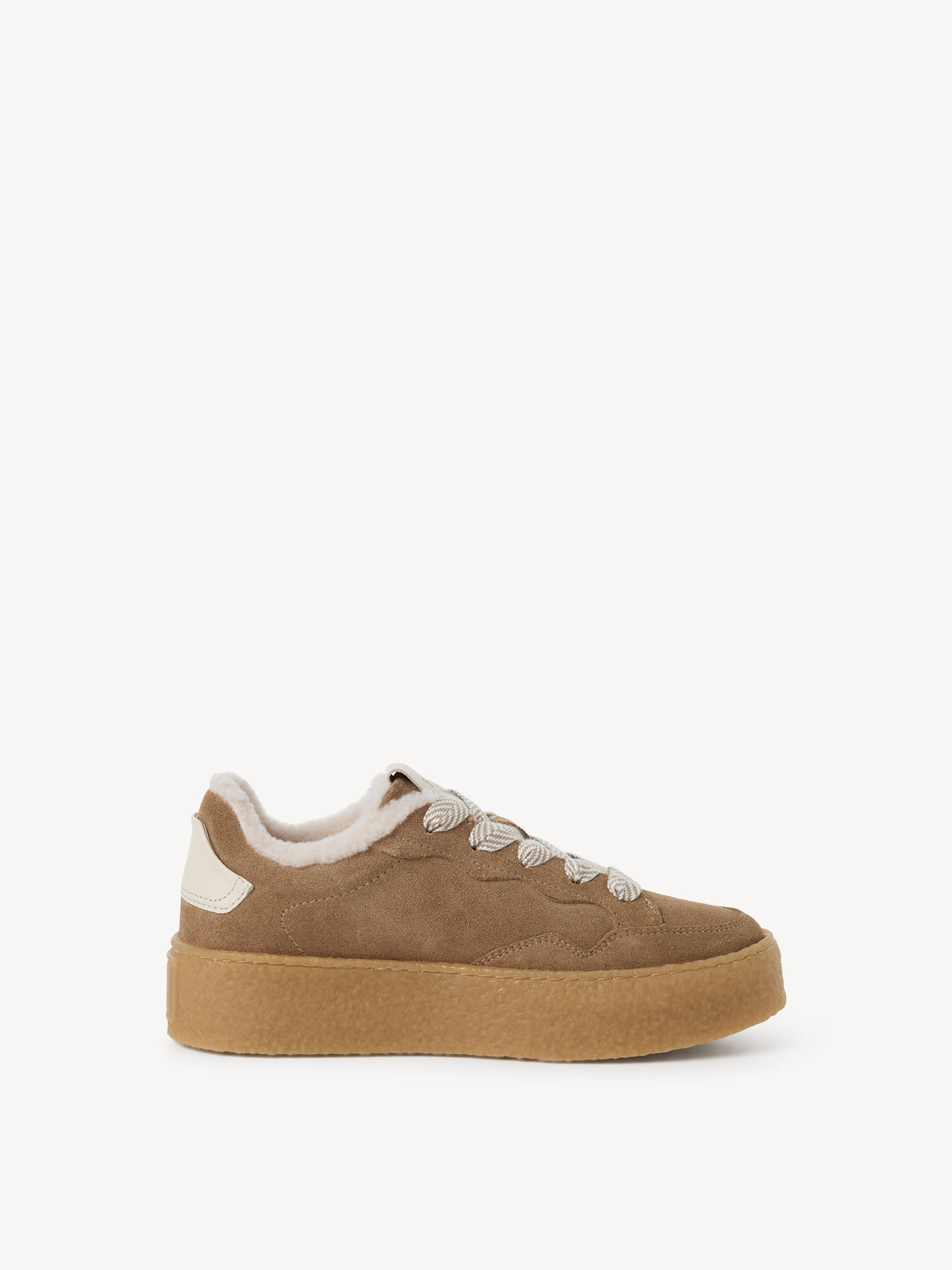 Tamaris Leather Platform Trainers in Beige