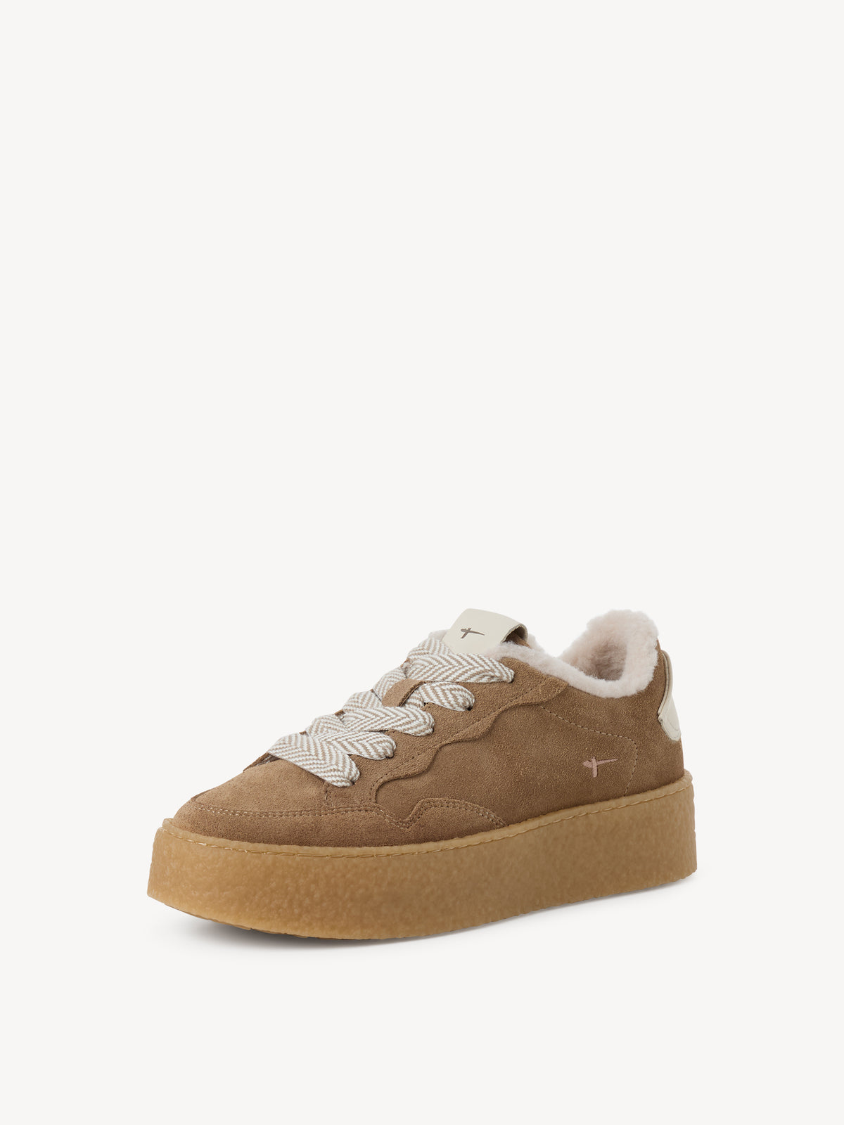 Tamaris Leather Platform Trainers in Beige