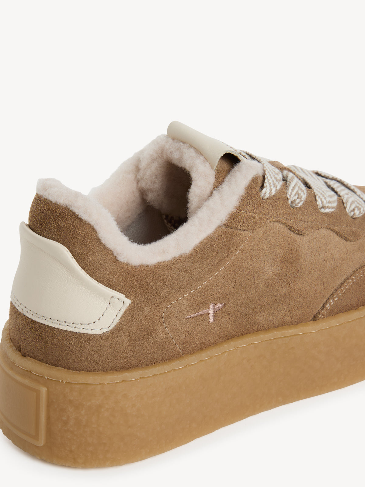 Tamaris Leather Platform Trainers in Beige