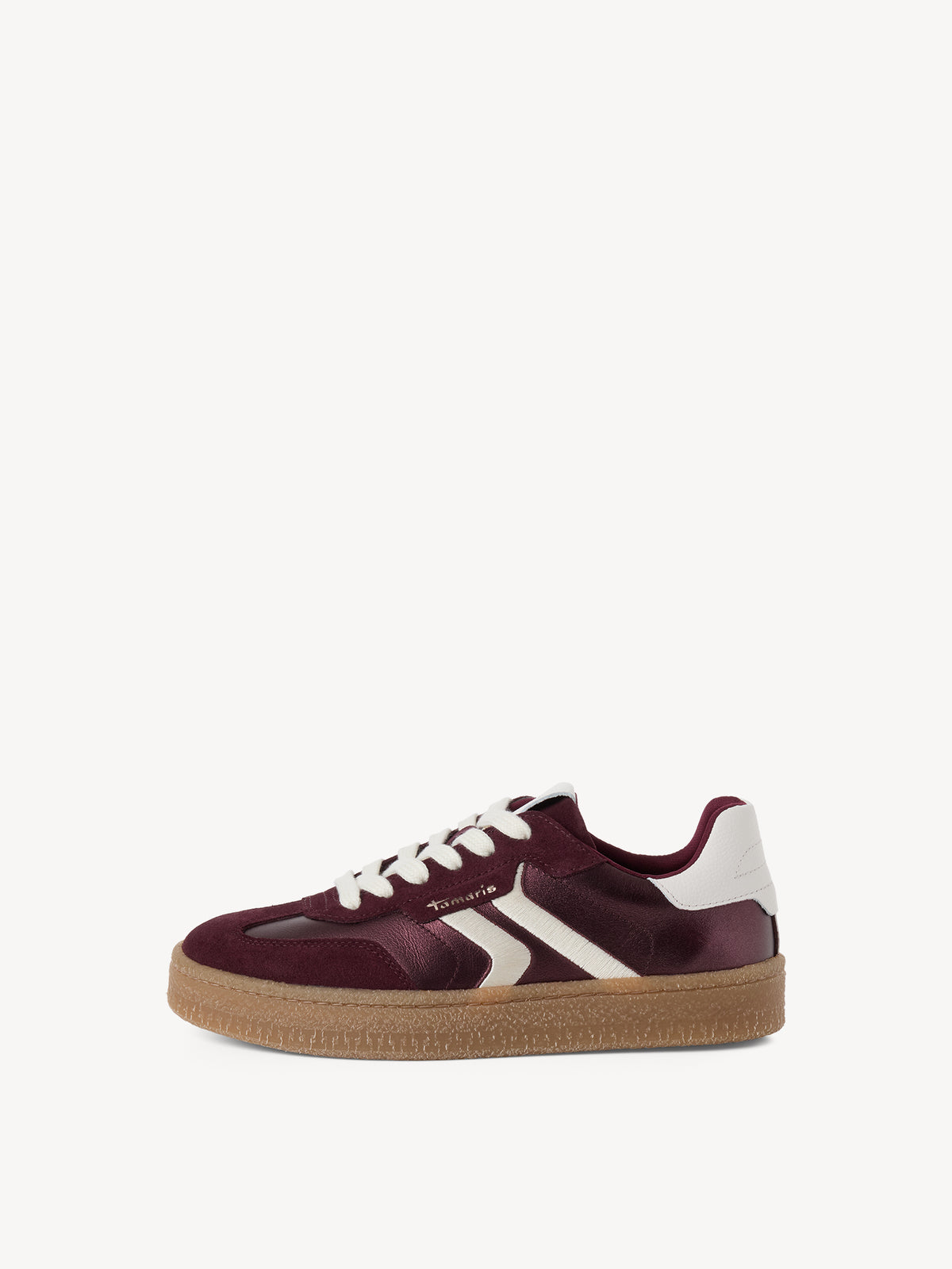 Tamaris Metallic Leather Trainers in Bordeaux