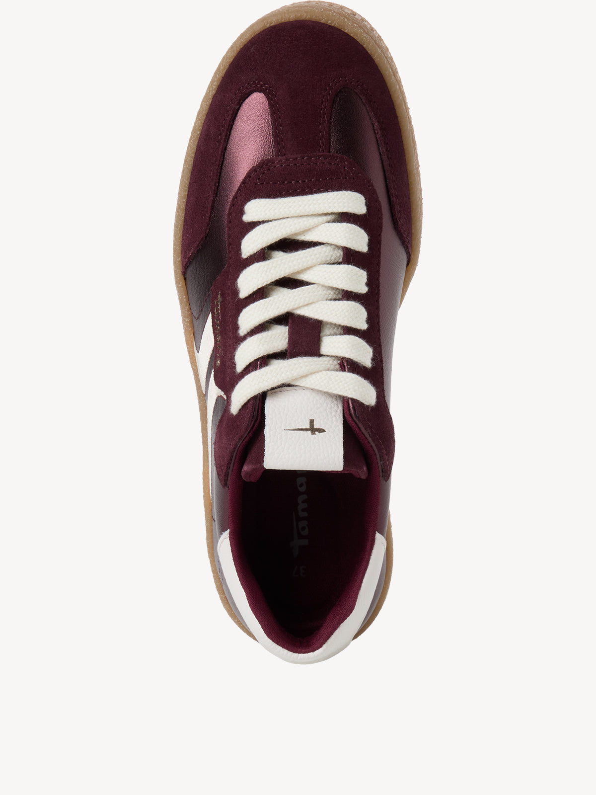 Tamaris Metallic Leather Trainers in Bordeaux