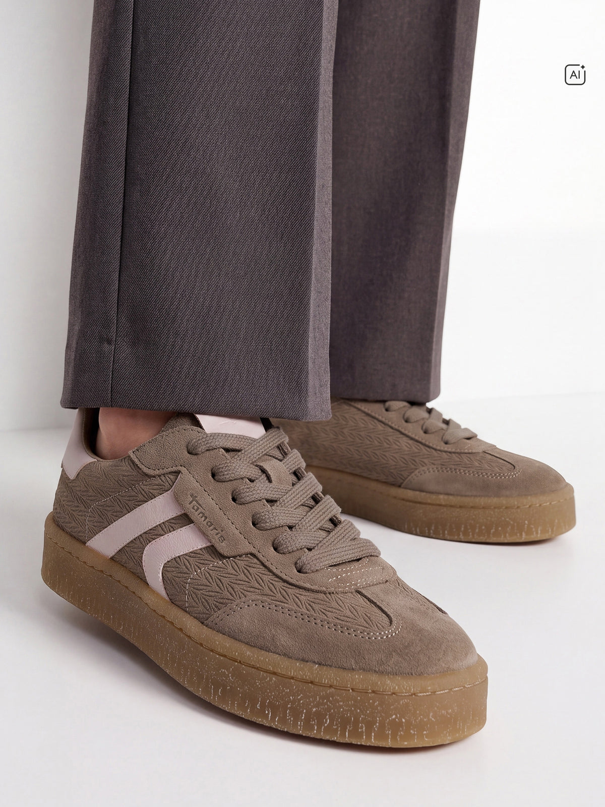 Tamaris Leather Trainers in Brown and Rose