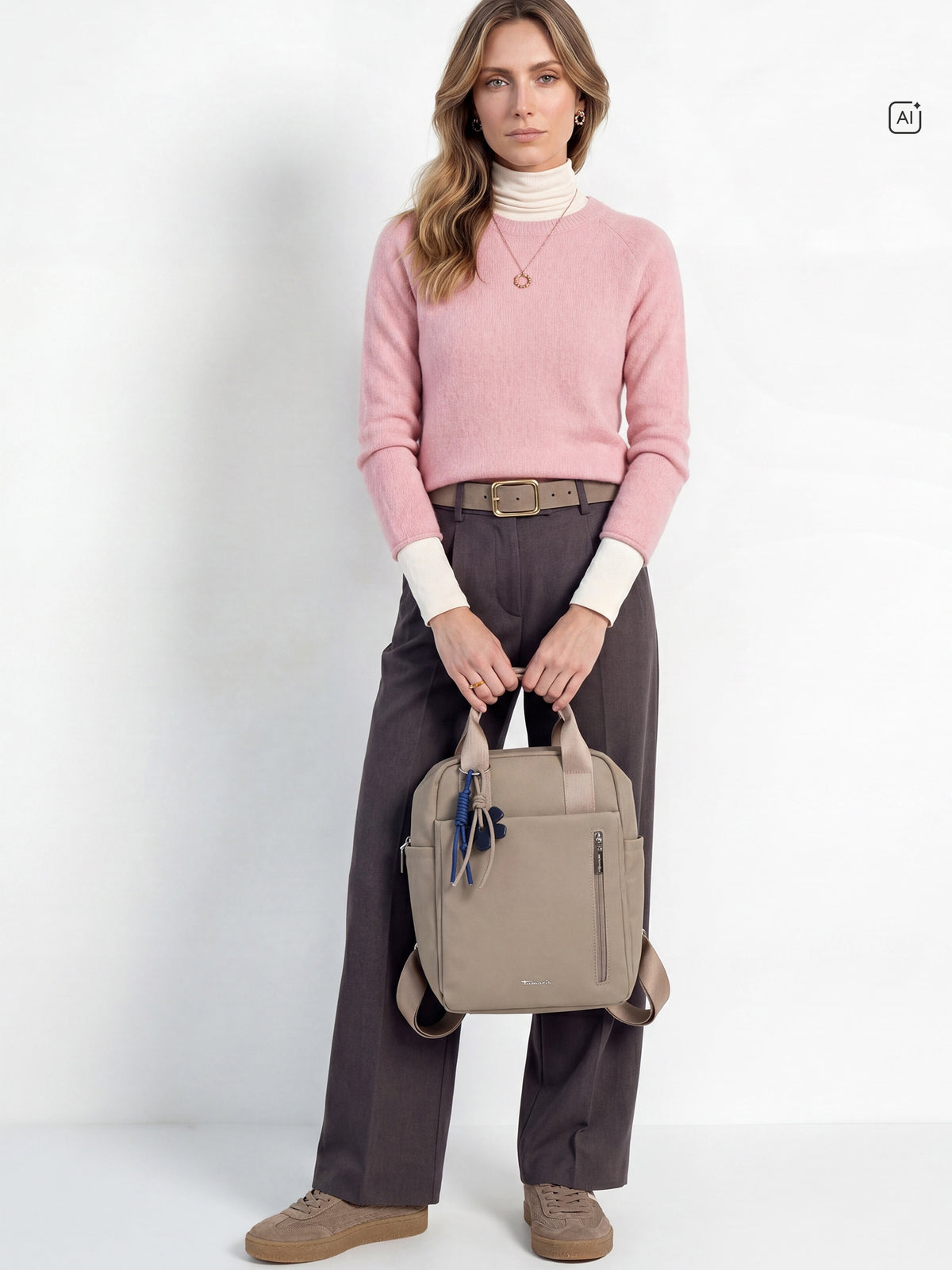 Tamaris Leather Trainers in Brown and Rose