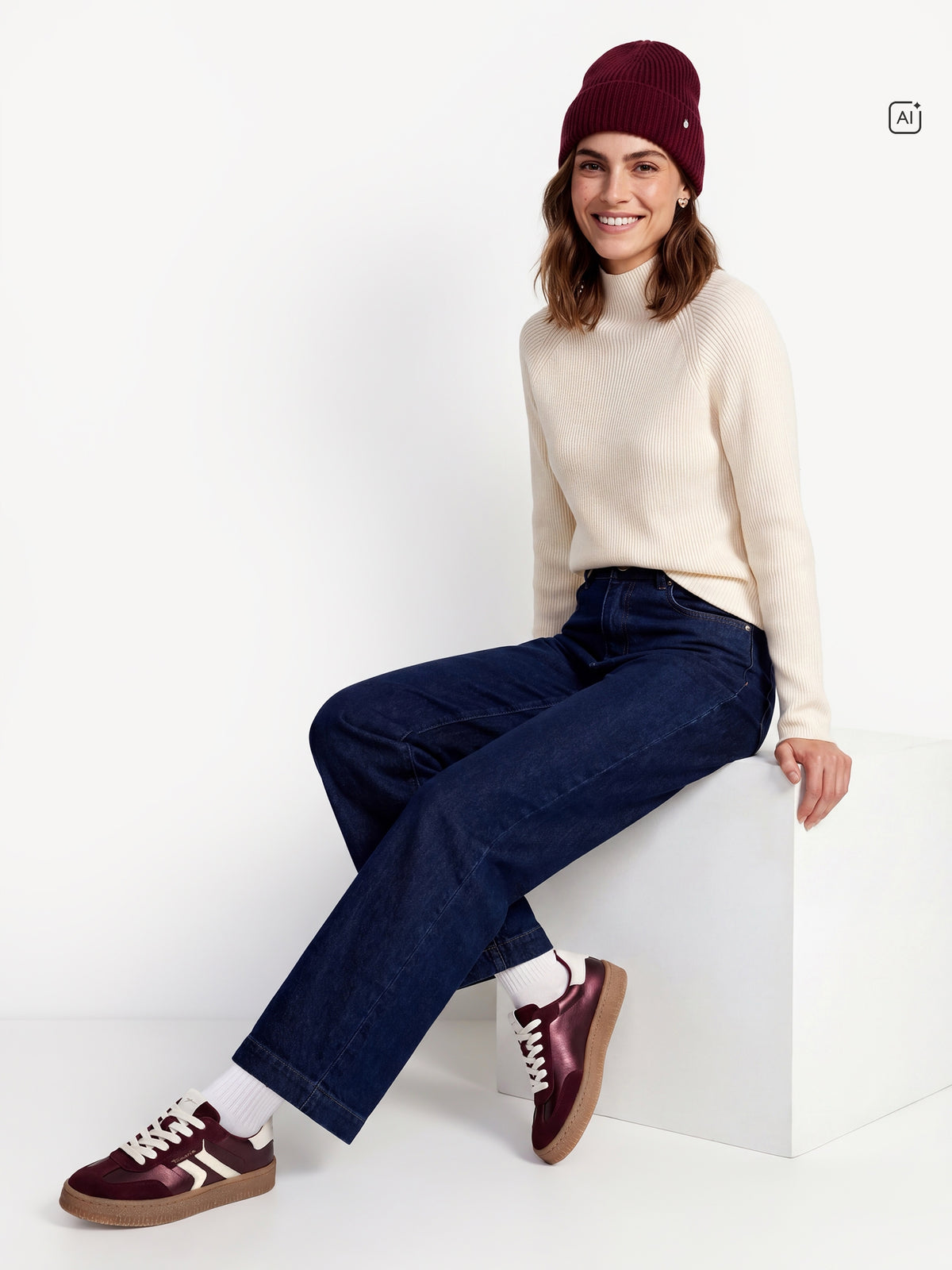 Tamaris Metallic Leather Trainers in Bordeaux