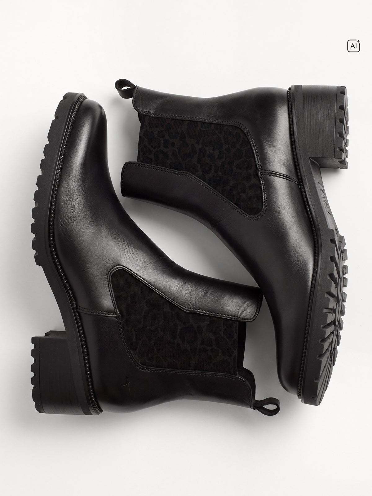 Tamaris Leather Block Heel Chelsea Boots in Black and Leopard
