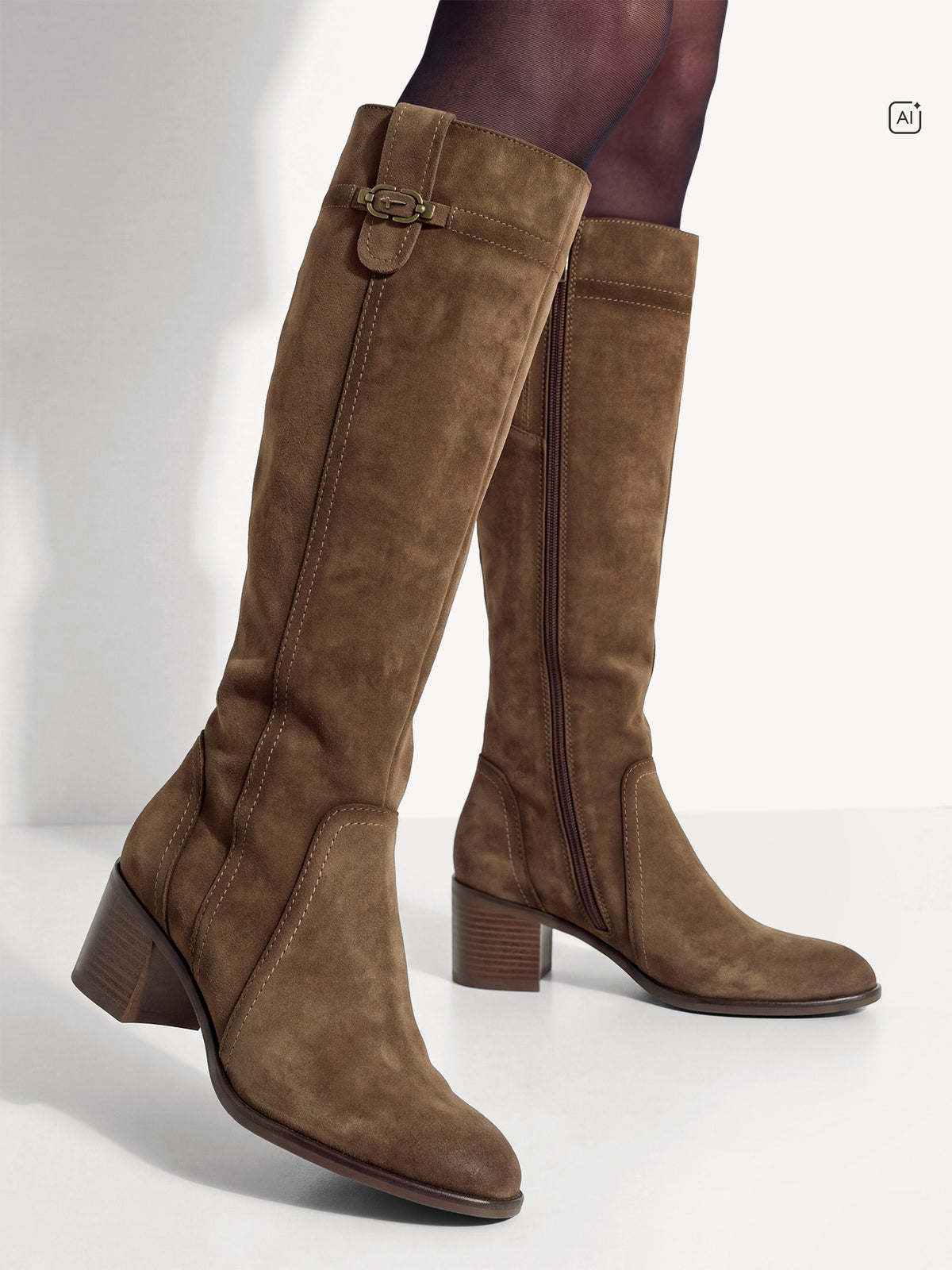 Tamaris Leather Knee High Boots in Camel