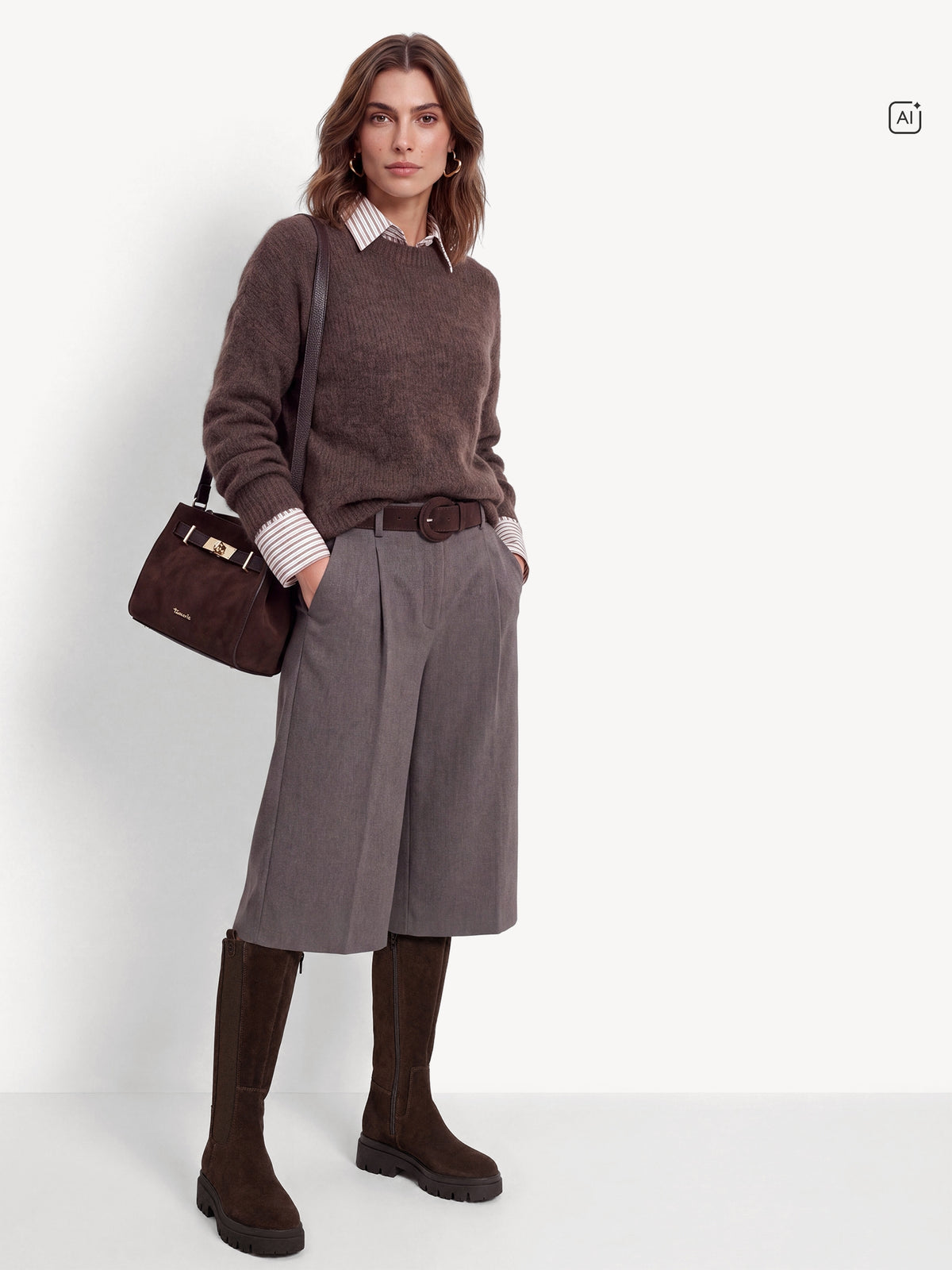 Tamaris Suede Block Heel Knee Boots in Mocca