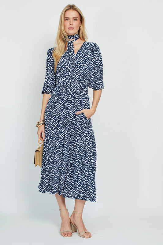 Onjenu Esme Midi Dress in Navy Dot