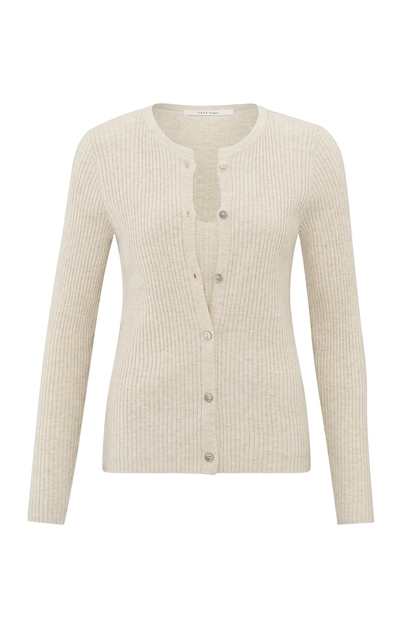 YAYA Ribbed Cardigan in Light Beige