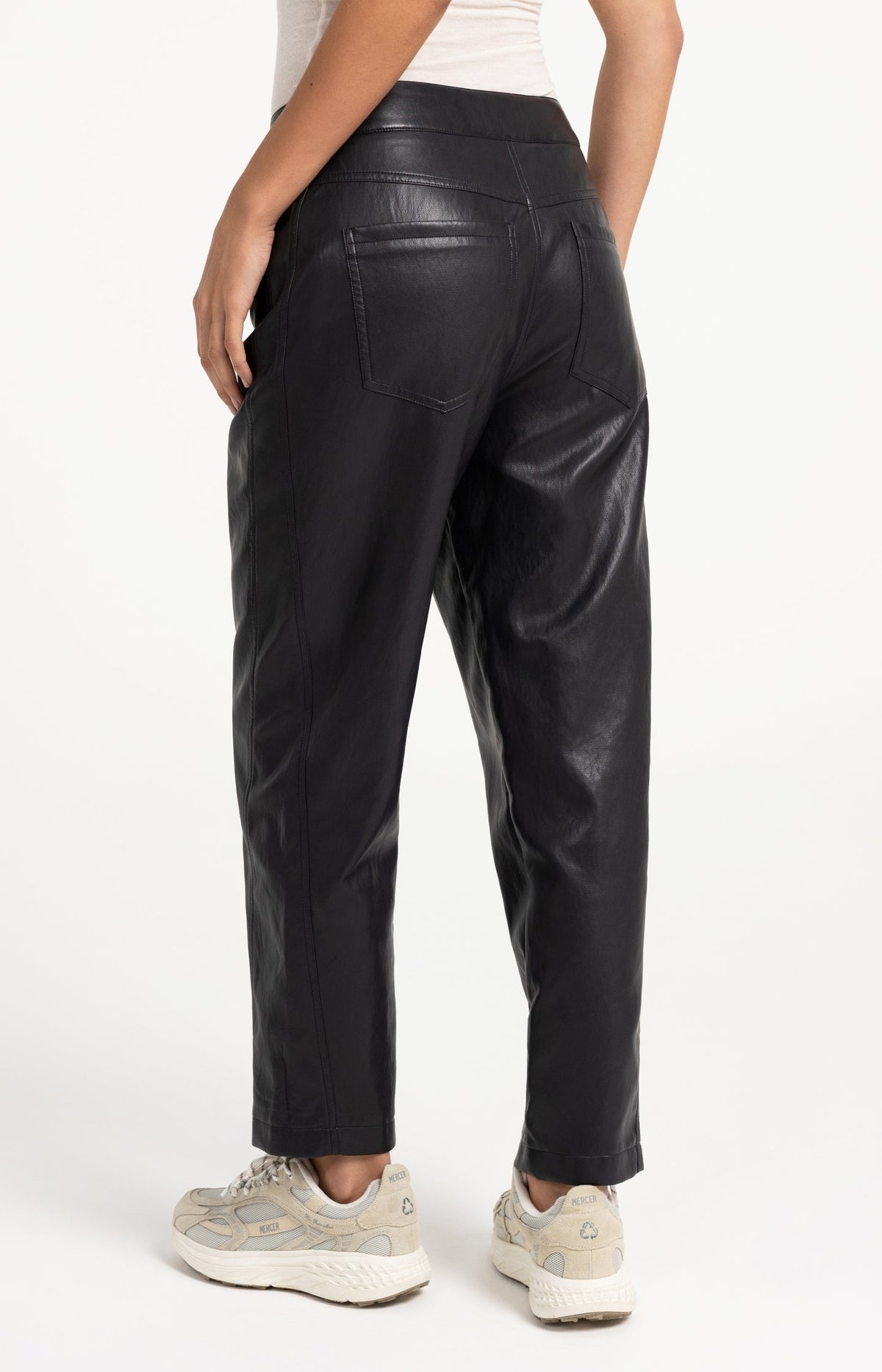 YAYA Faux Leather Carrot Fit Trousers in Black