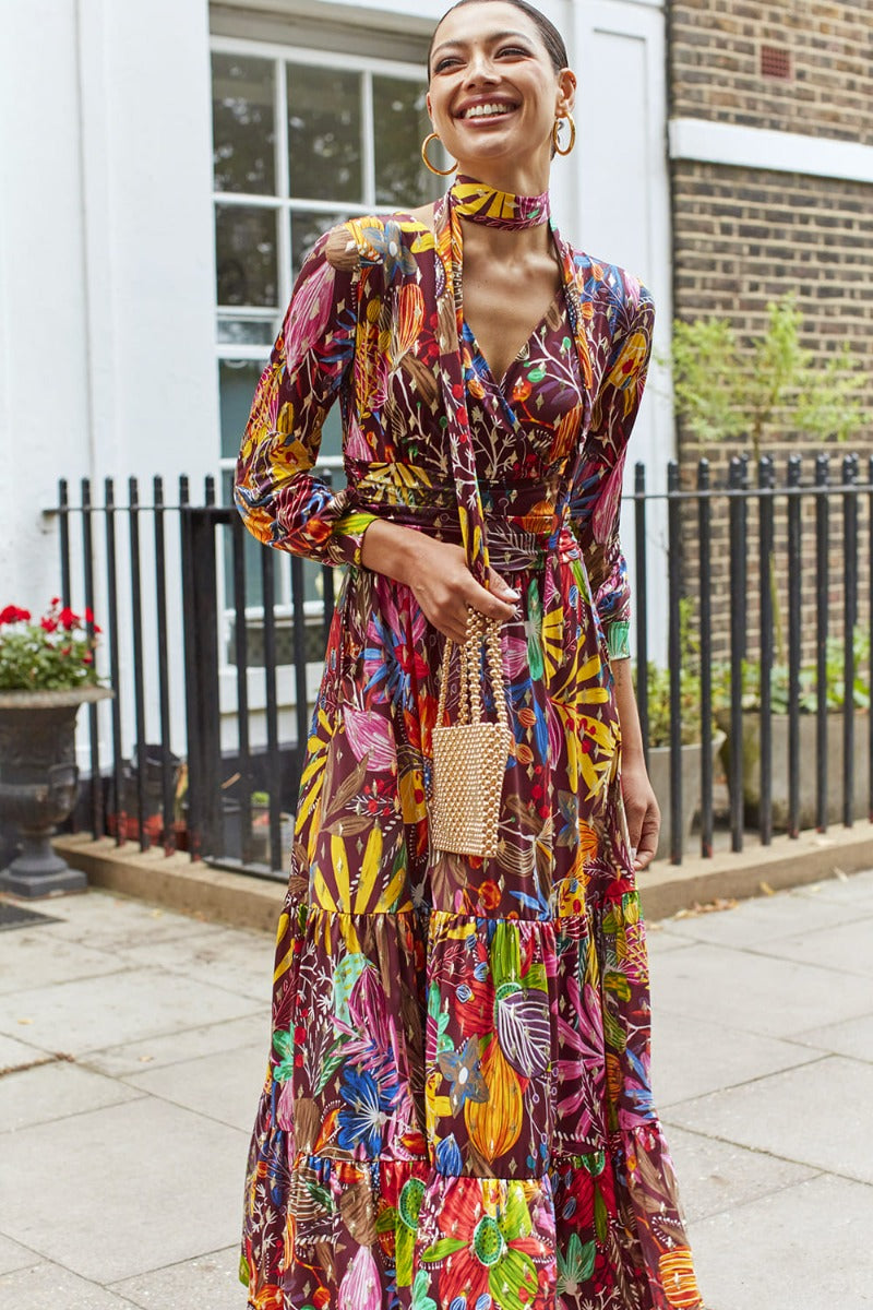 Faye Maxi Dress in Moonlight Gold Chocolate