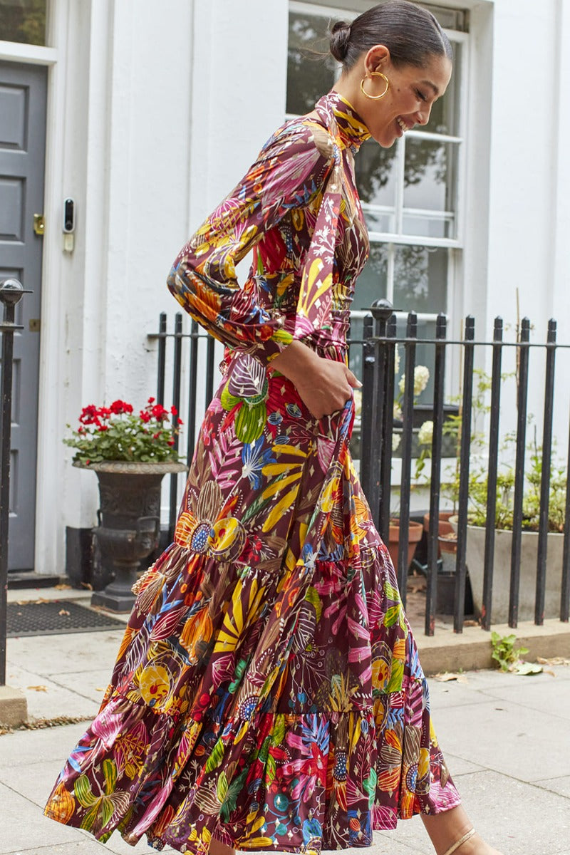 Faye Maxi Dress in Moonlight Gold Chocolate