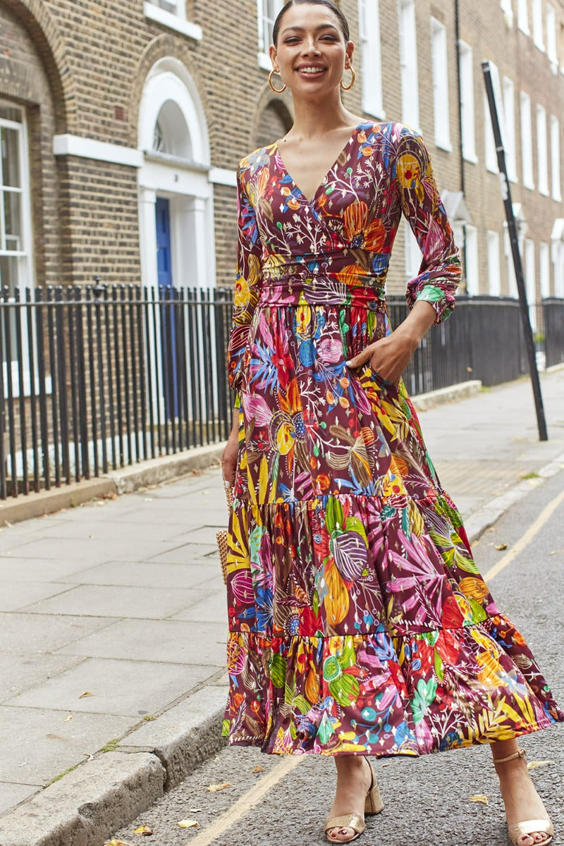 Faye Maxi Dress in Moonlight Gold Chocolate