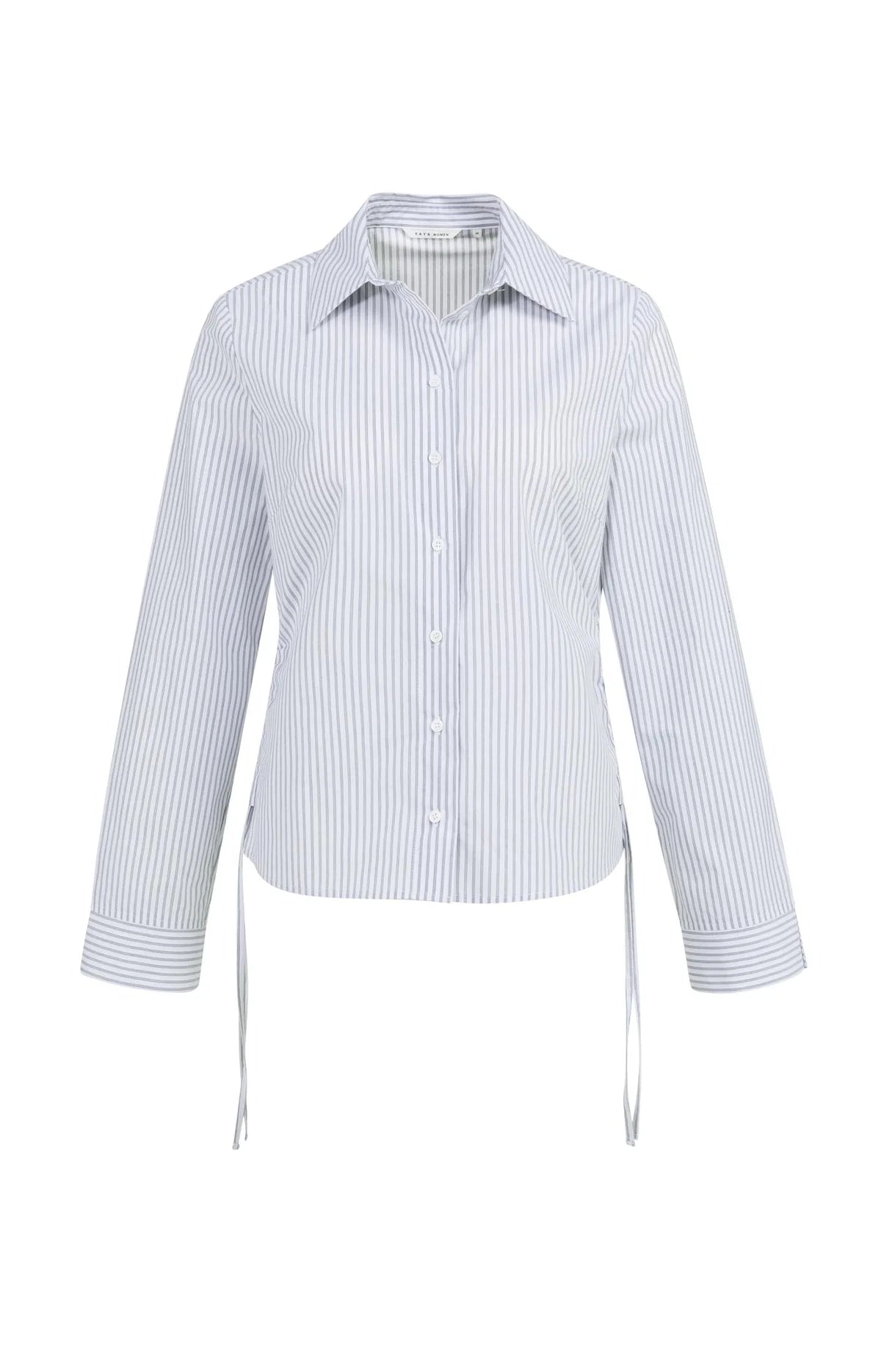 Yaya Fitted Blouse with Side Drawstrings in Grey Stripe