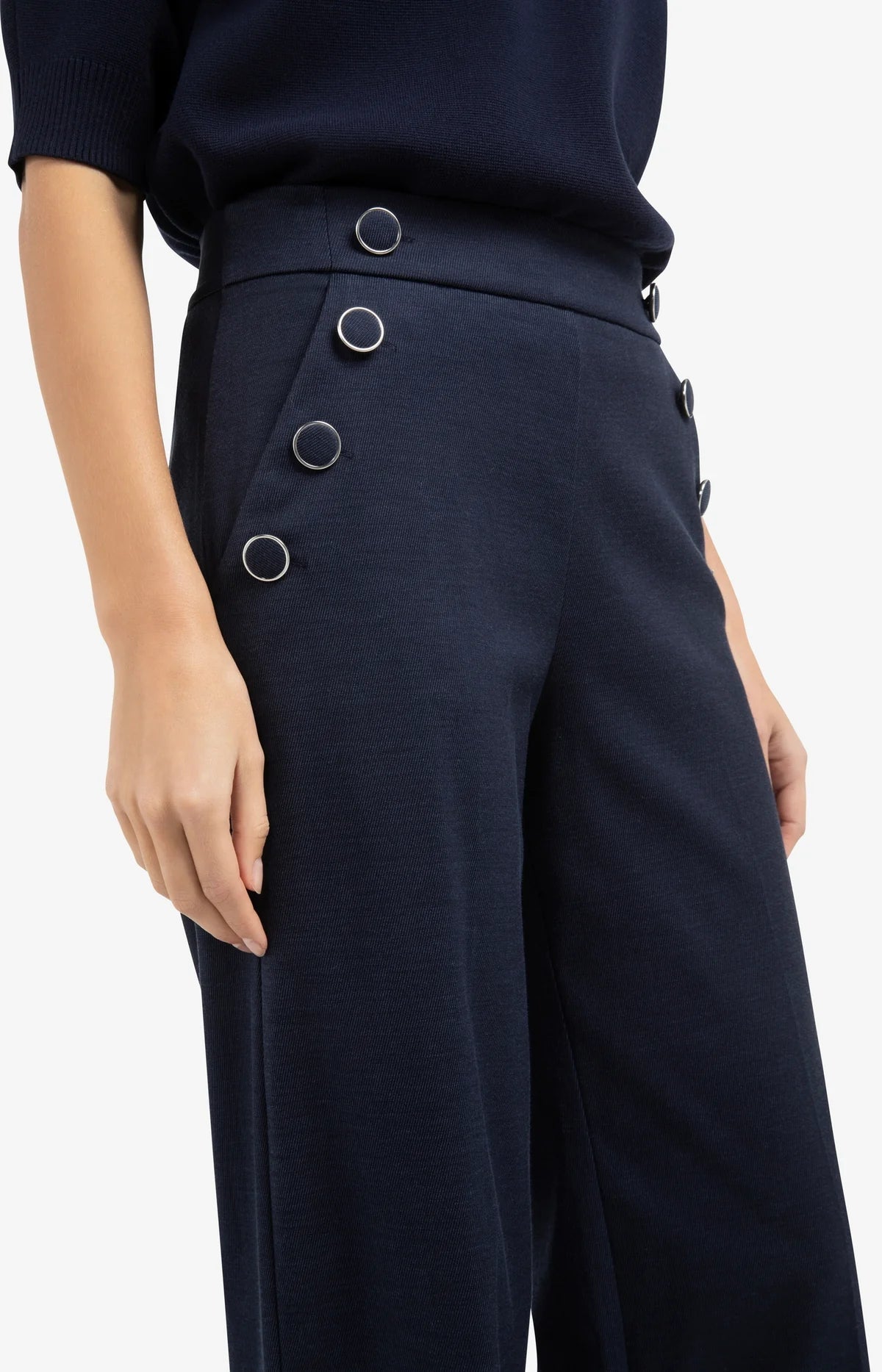 Yaya High Waist Trousers in Navy