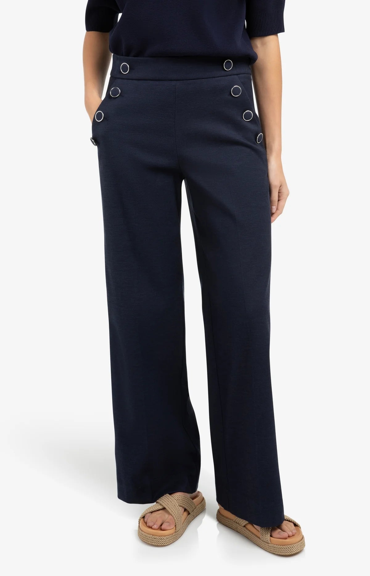 Yaya High Waist Trousers in Navy