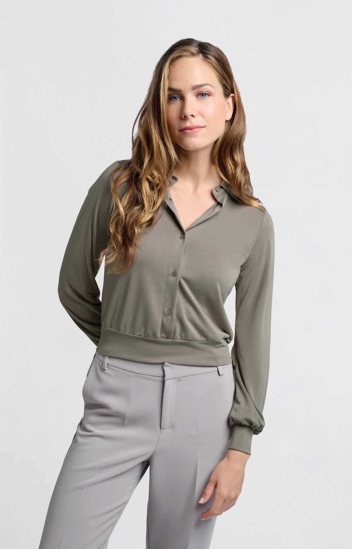 Jersey Blouse Top in Moonrock Dark Sand