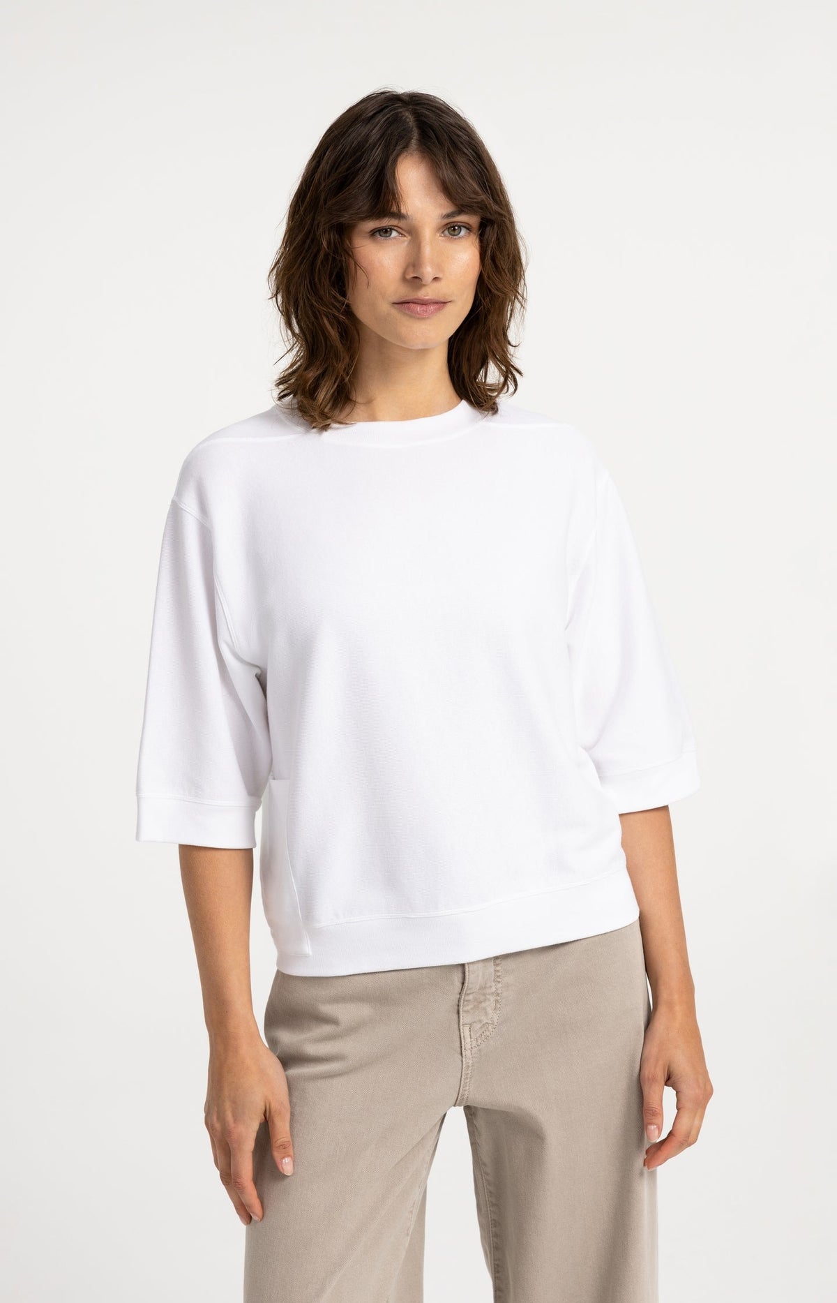 YAYA Cotton Rib Short Sleeve Top in Pure White