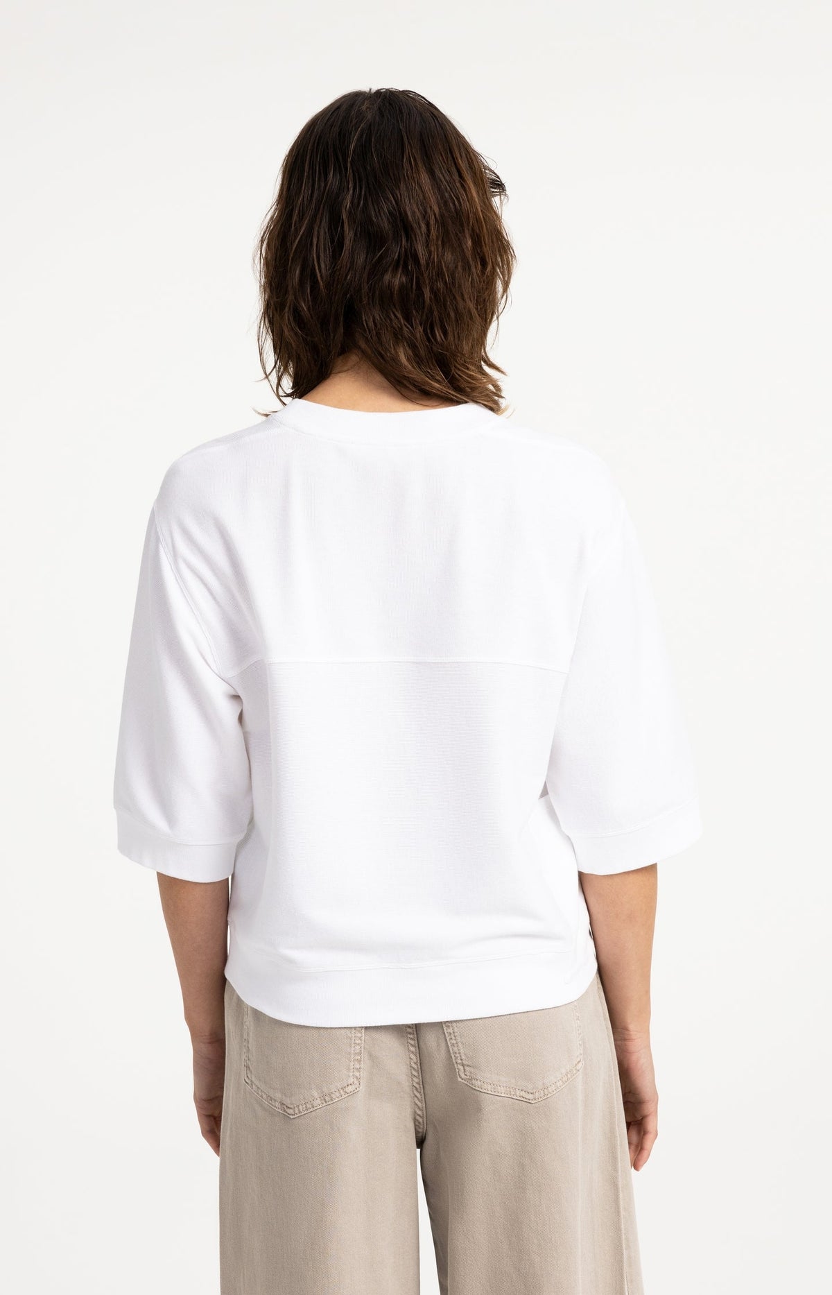 YAYA Cotton Rib Short Sleeve Top in Pure White