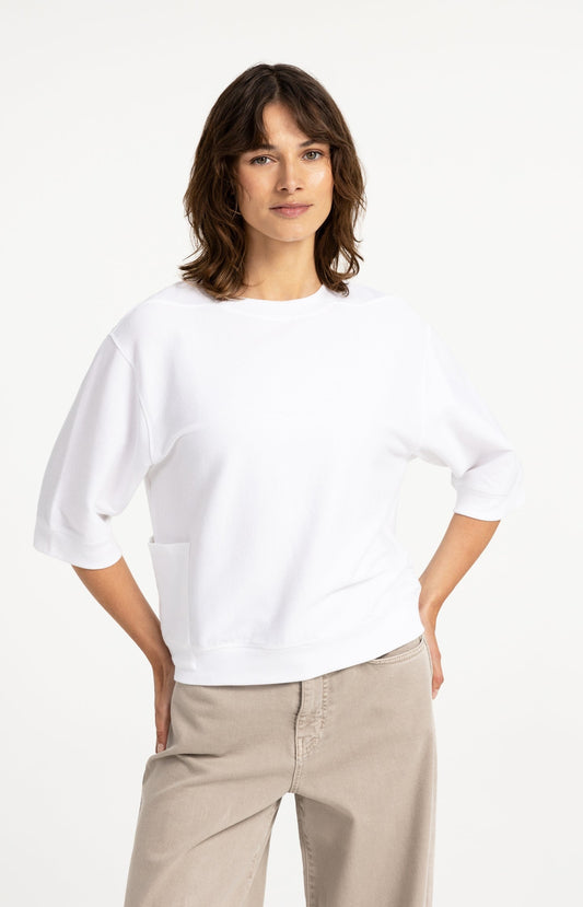 YAYA Cotton Rib Short Sleeve Top in Pure White
