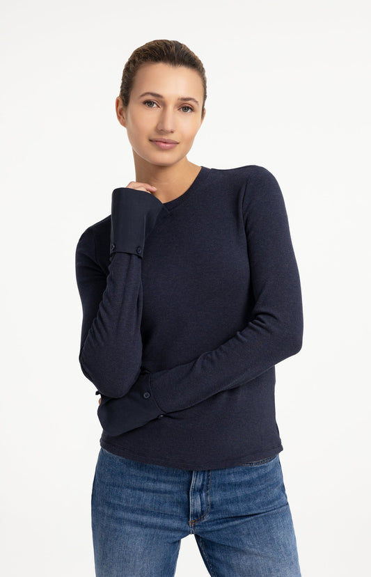 YAYA Jersey Top with Removable Cuffs in Odyssey Grey Melange