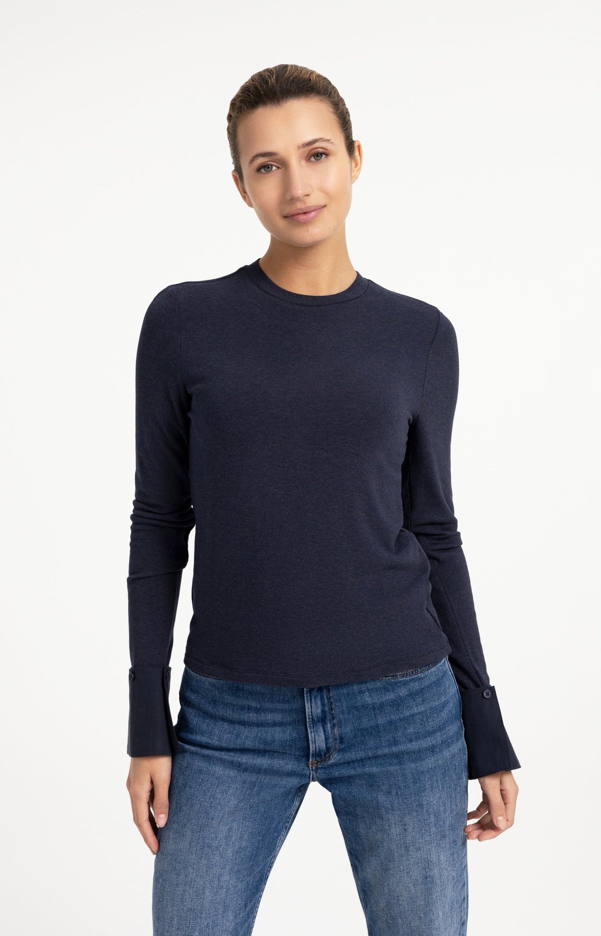 YAYA Jersey Top with Removable Cuffs in Odyssey Grey Melange