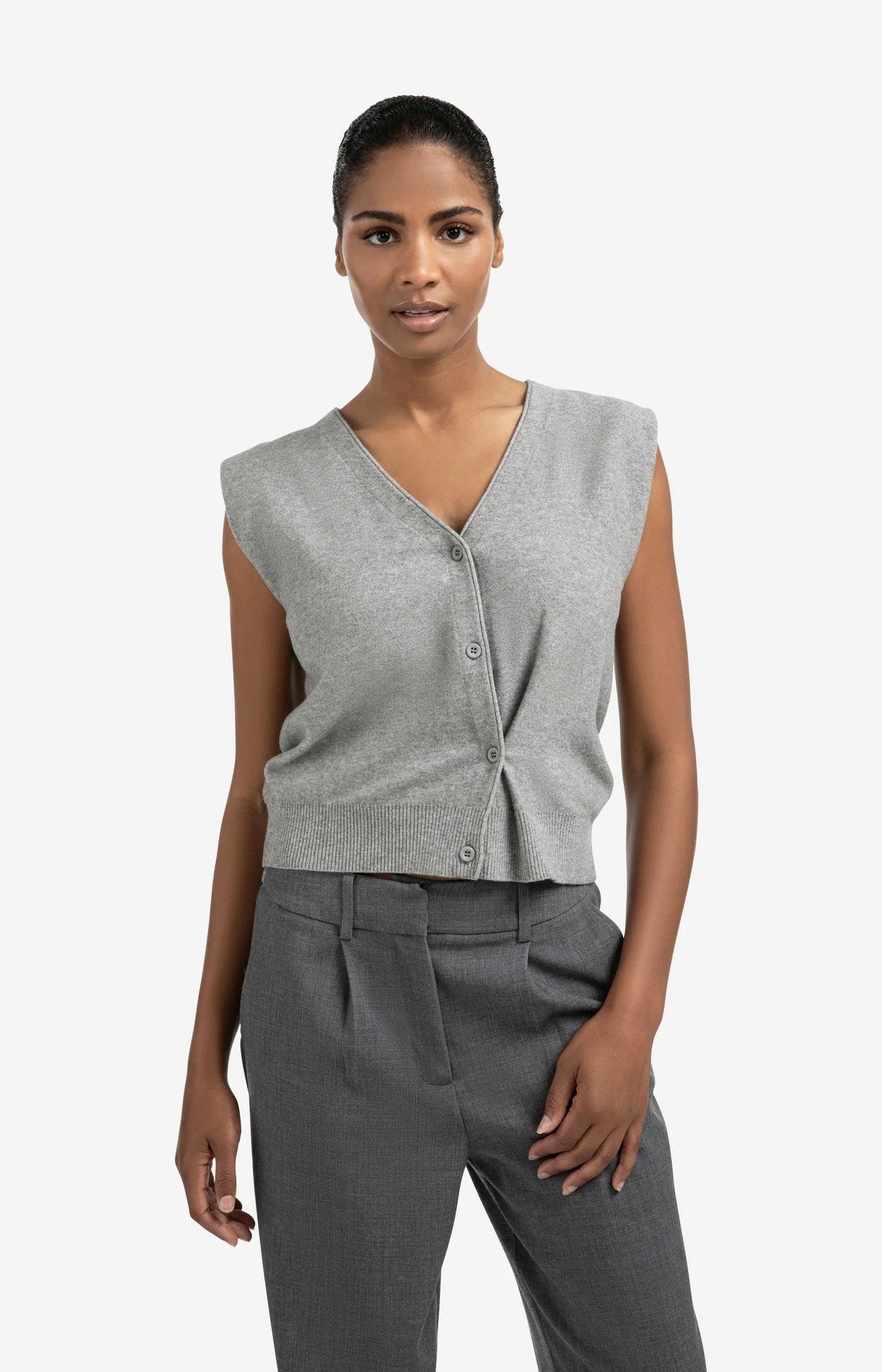 Yaya Knitted Vest in Grey Melange