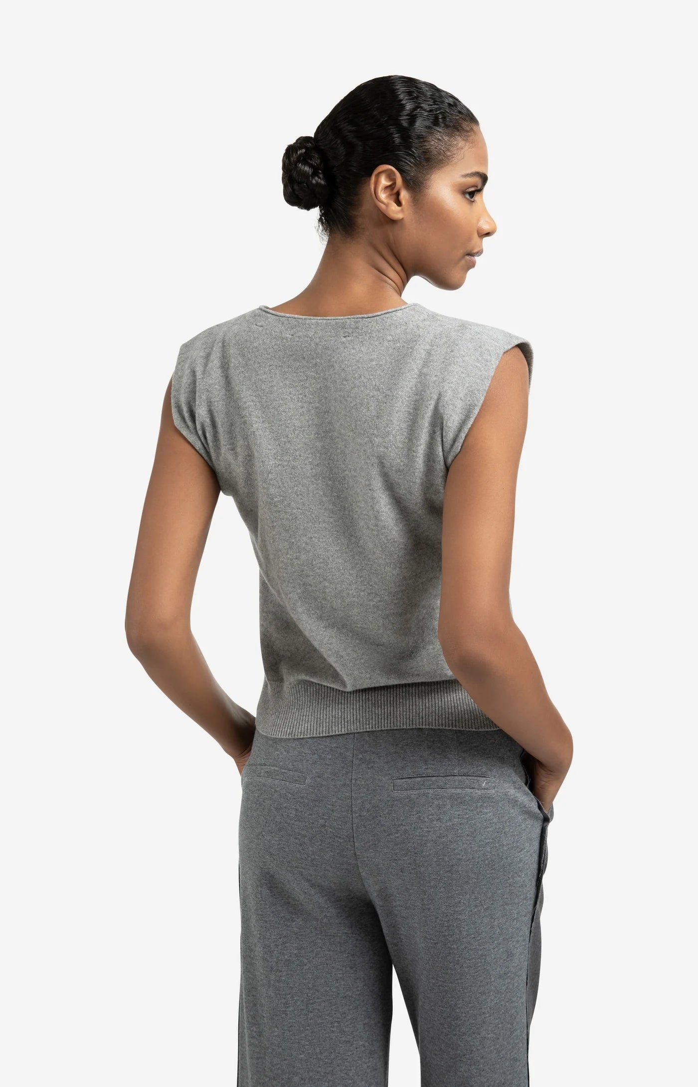 Yaya Knitted Vest in Grey Melange