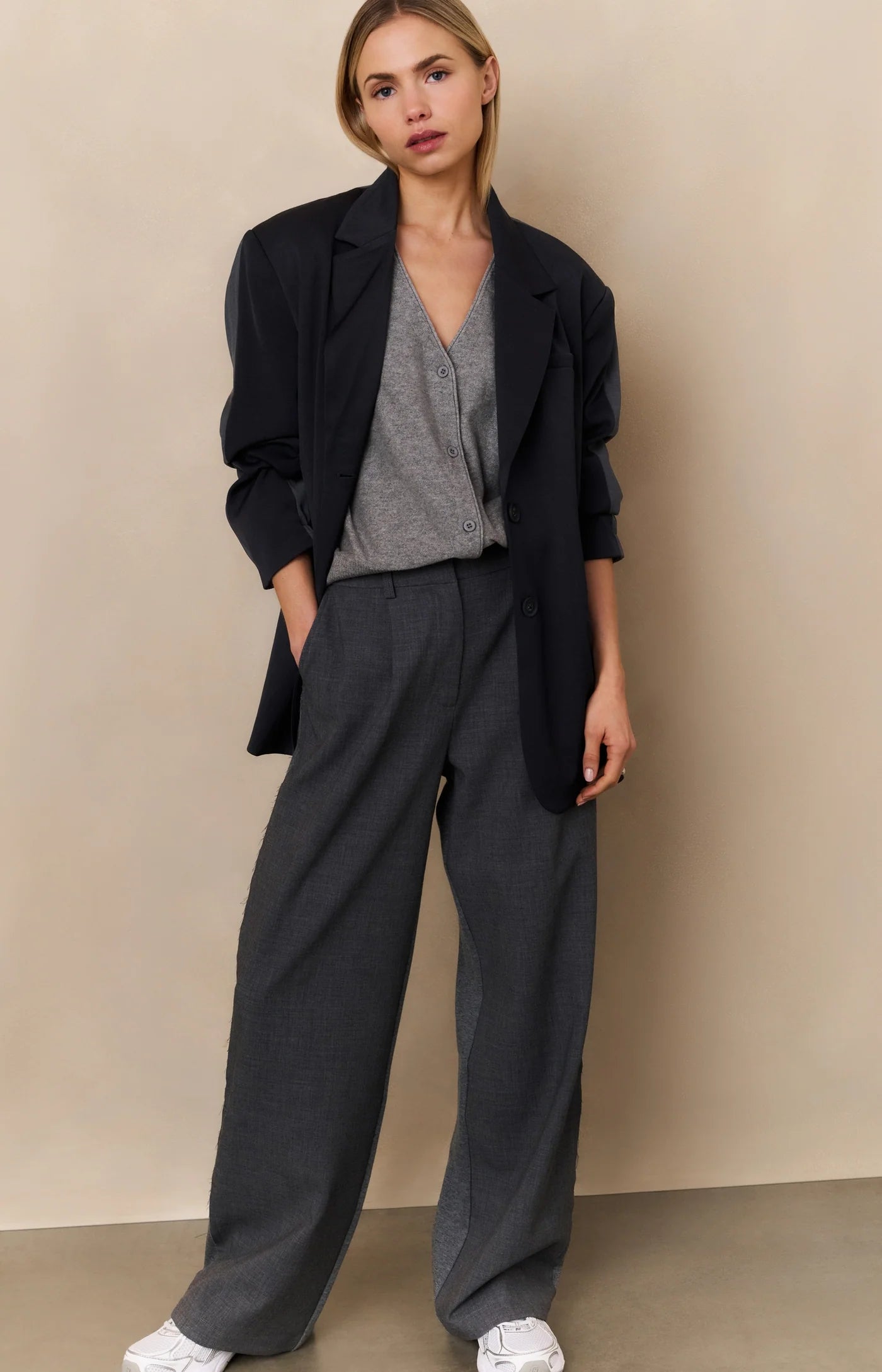 Yaya Knitted Vest in Grey Melange