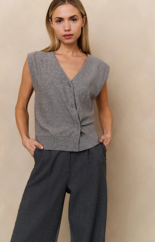 Yaya Knitted Vest in Grey Melange