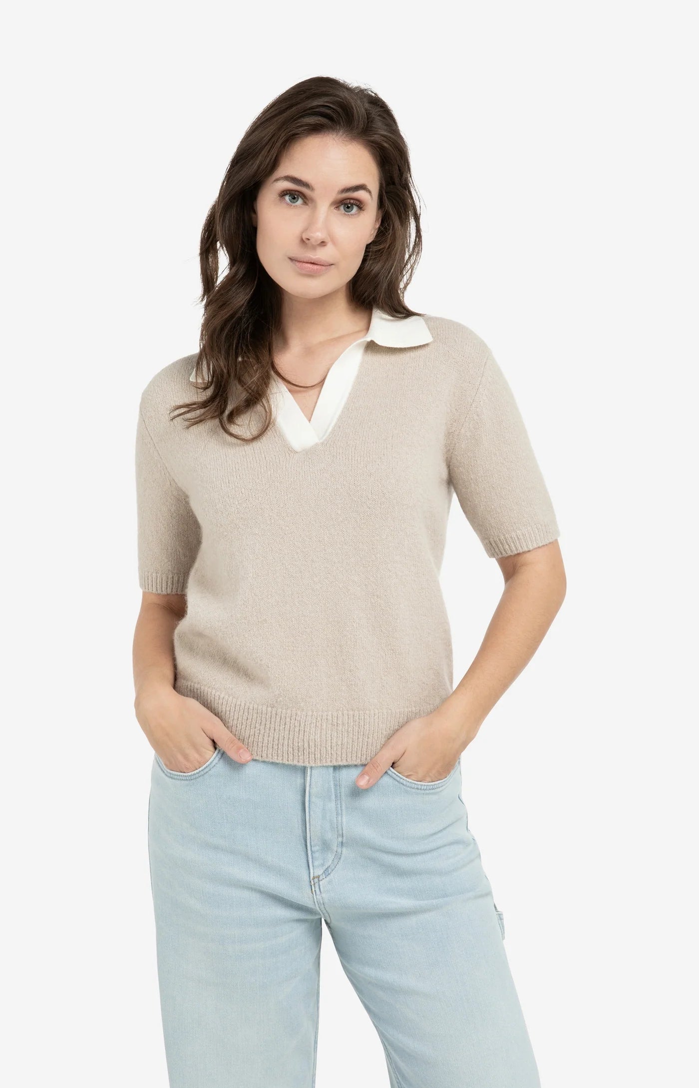 Yaya Contrast Collar Sweater in Mist Green