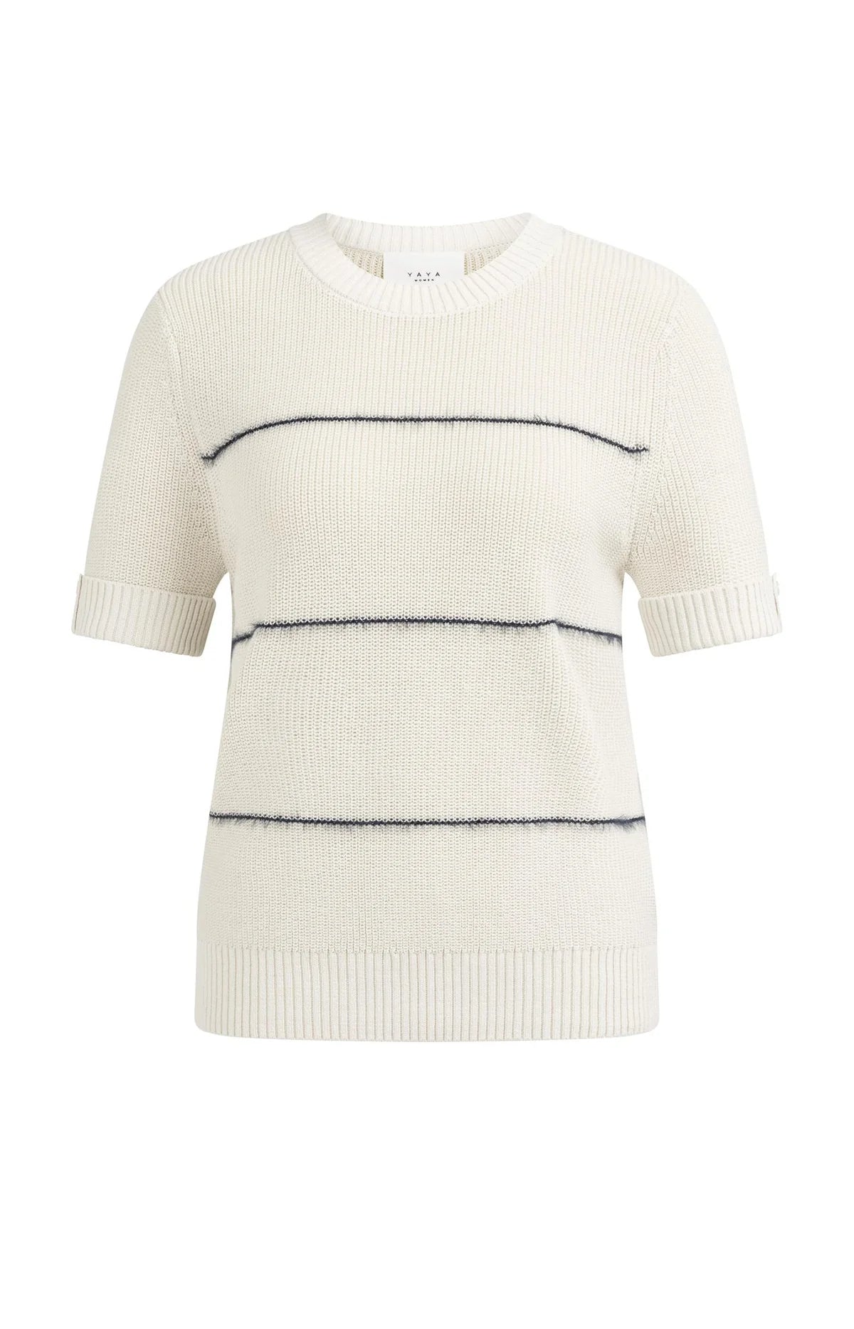 Yaya Knitted Short Sleeve Sweater in Navy Stripe