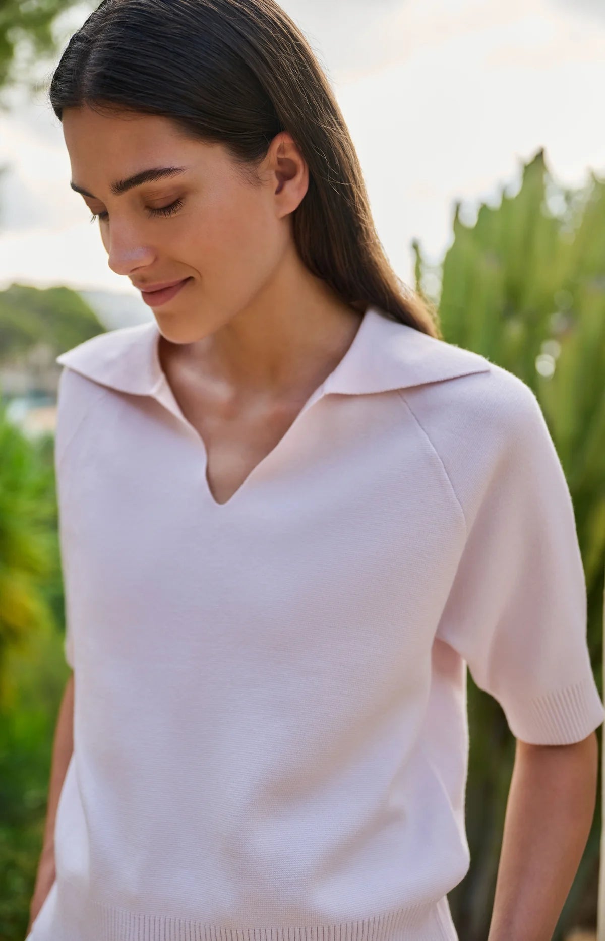 Yaya Knitted Sweater with Collar in Gray Lilac