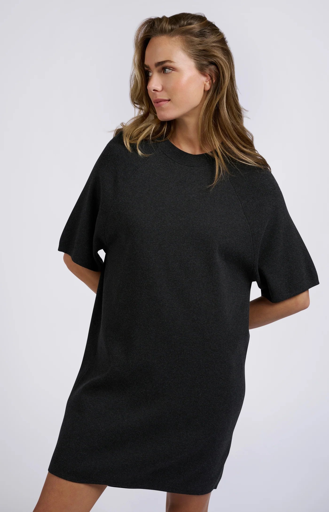 Knitted T-Shirt Dress in Antracite Melange