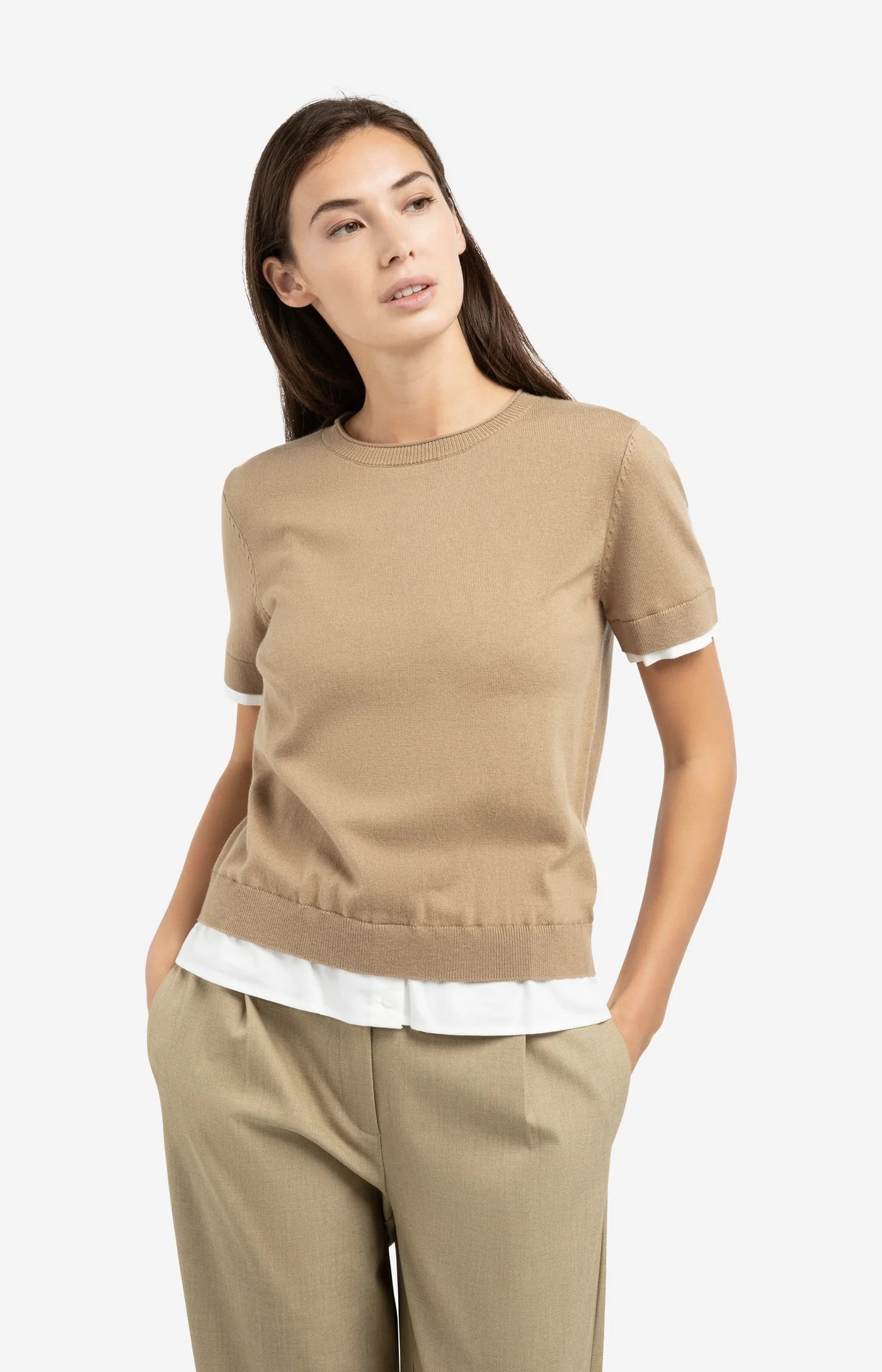 Yaya Layered Hem Top in Khaki