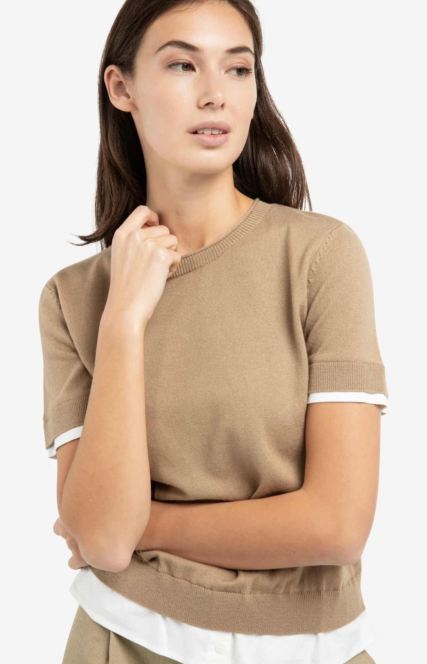 Yaya Layered Hem Top in Khaki