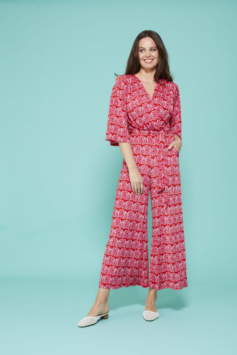 Laurie Jumpsuit in Tinos Pink Red