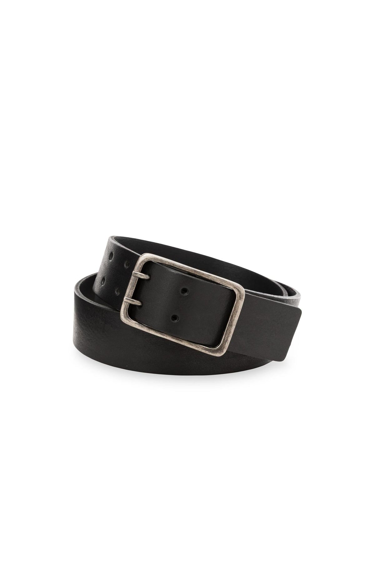 YAYA Leather Belt with Double Prong Buckle in Black