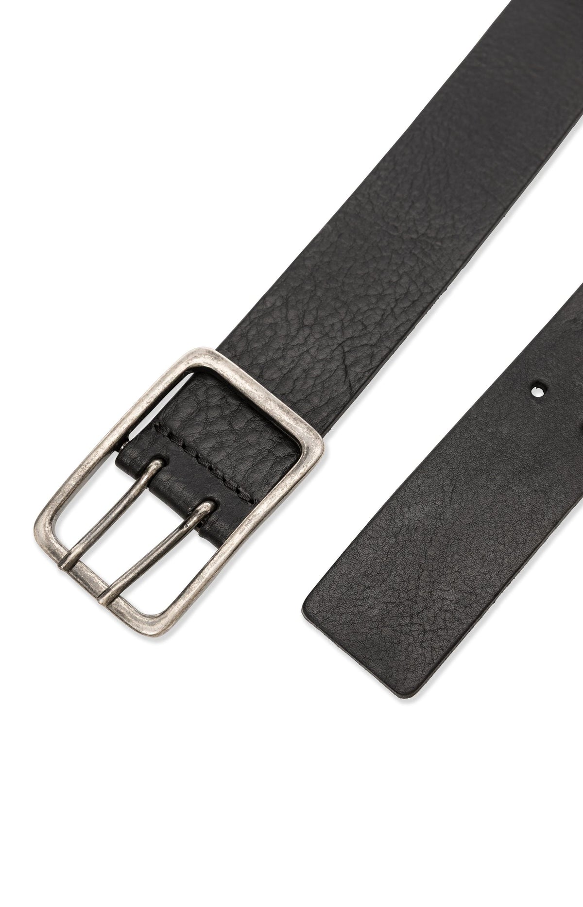 YAYA Leather Belt with Double Prong Buckle in Black