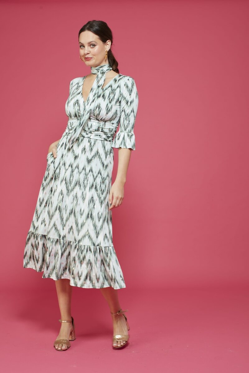 Leslie Midi Dress in Metallic Green