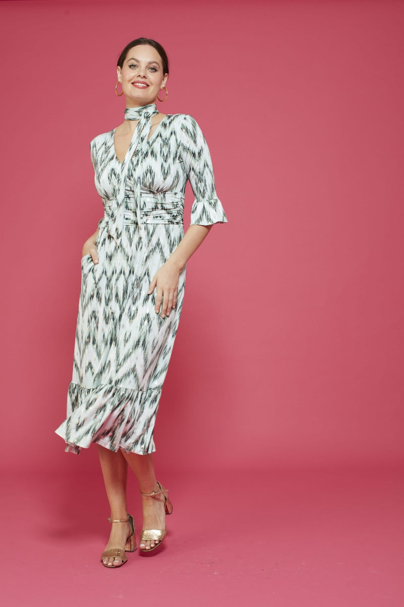 Leslie Midi Dress in Metallic Green