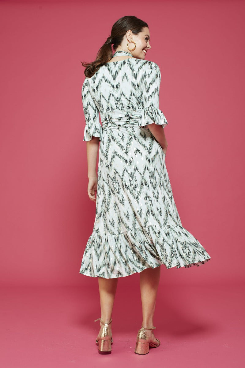 Leslie Midi Dress in Metallic Green