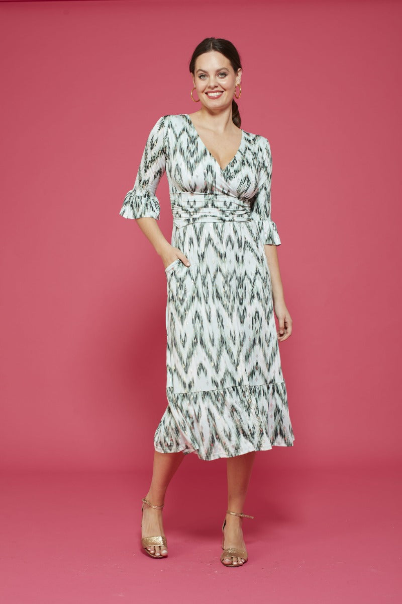 Leslie Midi Dress in Metallic Green